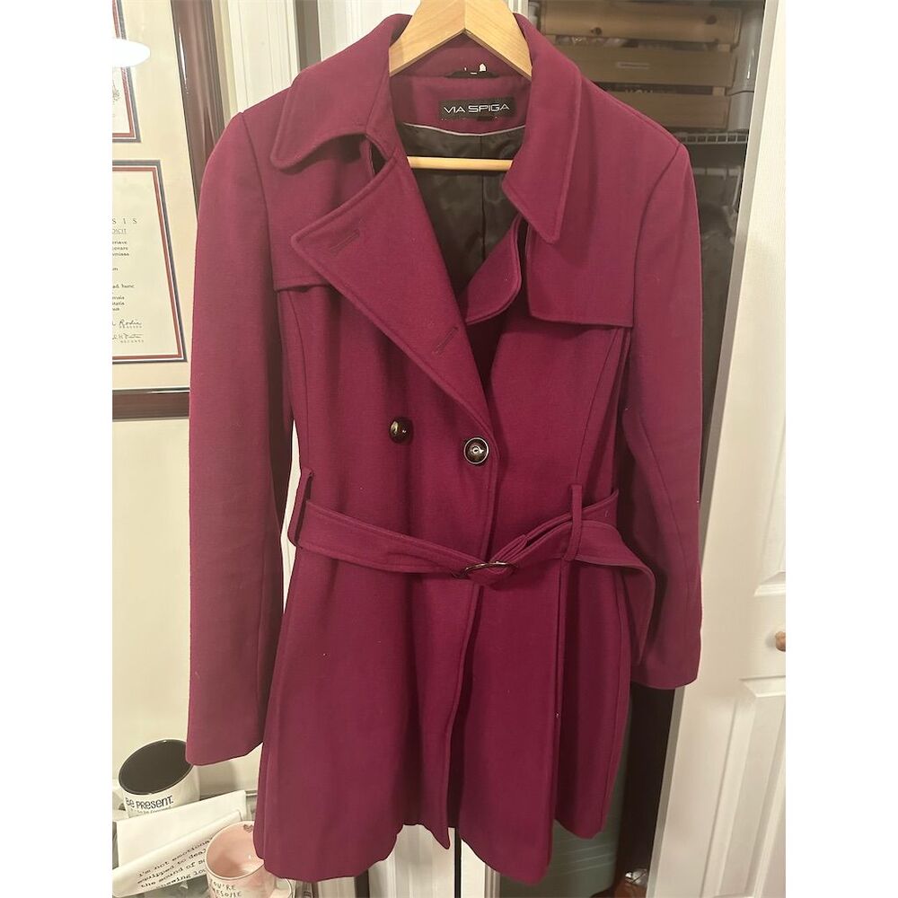 Via Spiga Women's Maroon Wool Blend Peacoat Size L